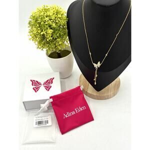 Adina Eden Pave Butterfly CZ Station Lariat Necklace Gold NWT N67425-BRGLD